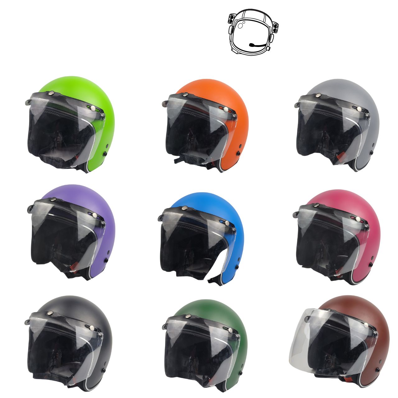 Mũ bảo hiểm đầu 3/4 lót đen + kính fullface