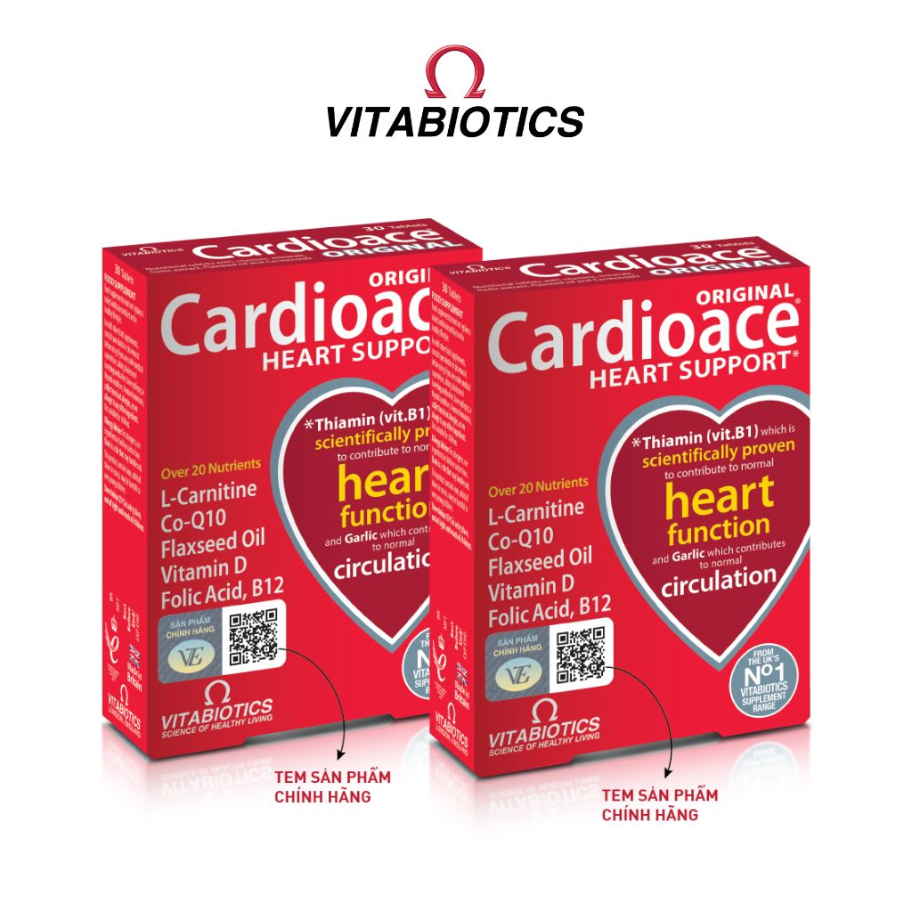 Combo 2 Hộp Viên Uống Vitabiotics CARDIOACE Hỗ Trợ Sức Khỏe Tim Mạch Bổ Sung Vitamin, Nhập Khẩu Từ Anh Quốc Hộp 30 Viên