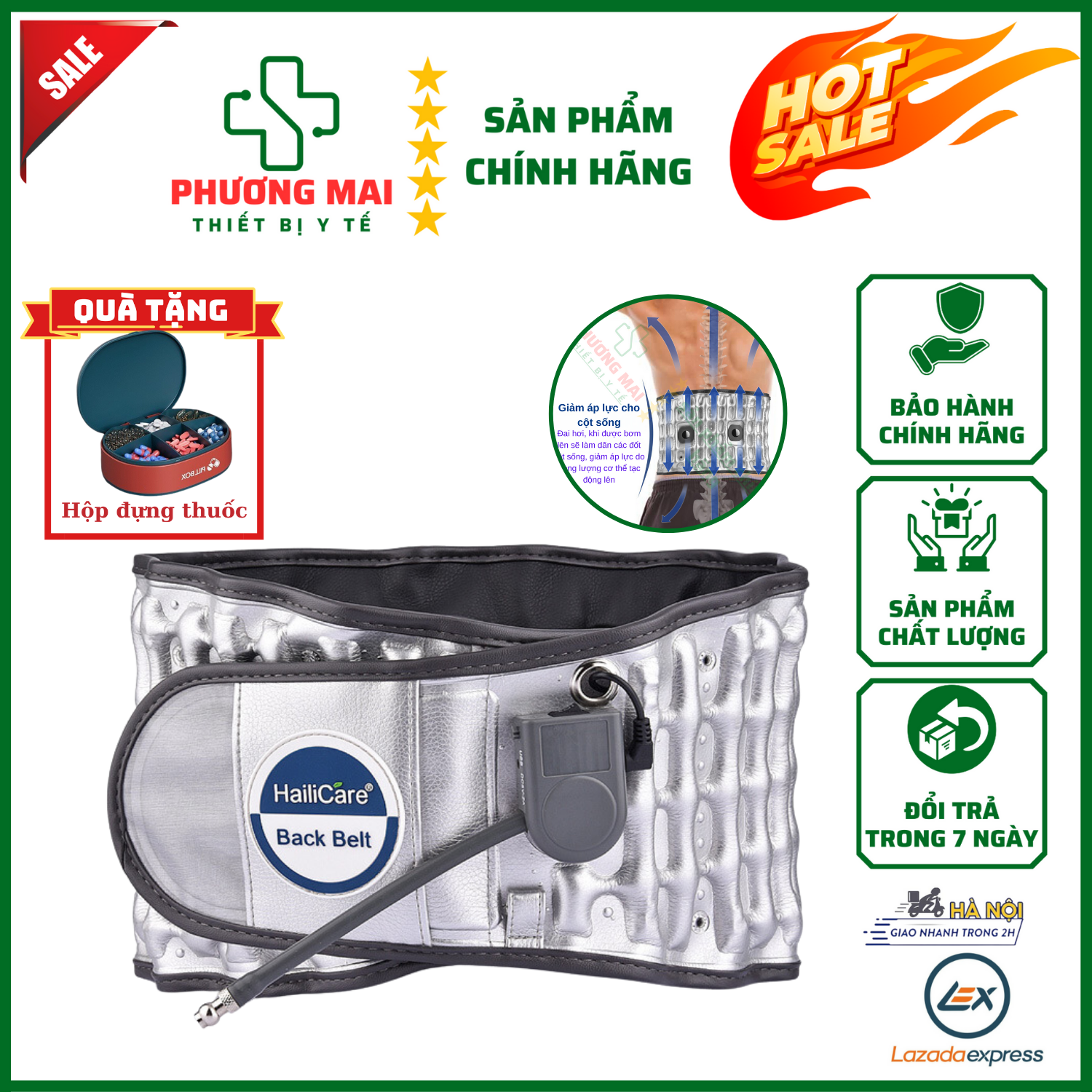 Đai lưng cột sống thoát vị đĩa đệm đai hơi kéo giãn cột sống lưng haili care HL74 xoá bỏ đau thắt lưng