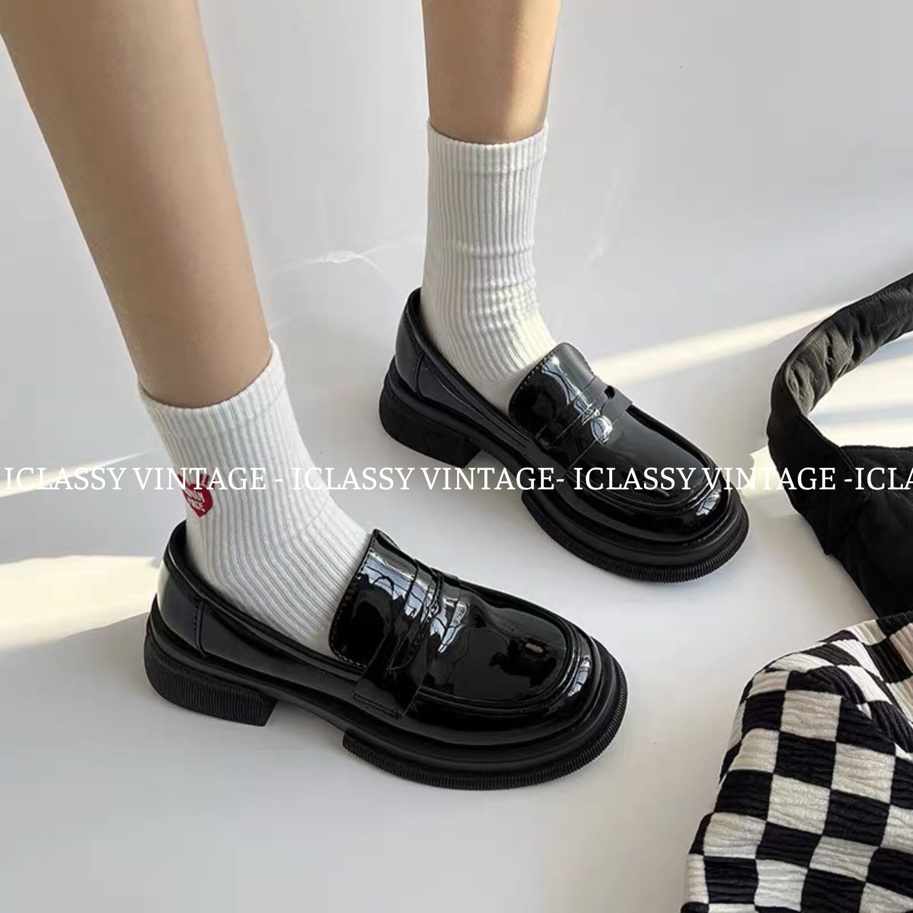 Giày moca loafer ulzzang vintage, giày lười nữ da pu cao cấp đế bằng cao 4cm retro, hàn quốc - iclassy_shoes
