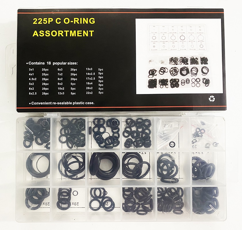Ron, Doăng, Đệm, Gioăng, các loại kích cỡ khác nhau gồm 225 cái với 18 kiểu Size - O Ring - Ron Cao Su pkb (Đen)