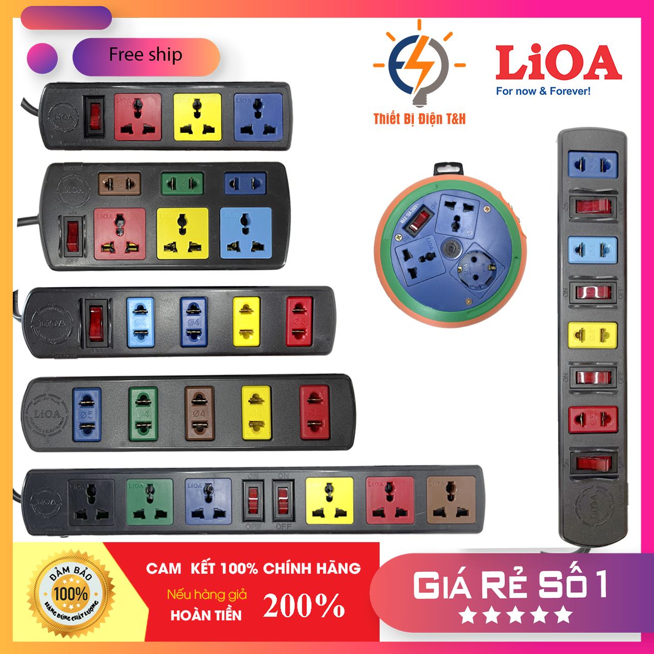 Ổ cắm điện LIOA phổ thông - 4 lỗ, 6 lỗ, 8 lỗ, 10 lỗ, dây dài 3m – 5m - chính hãng LIOA - Thiết Bị Điện T&amp;H