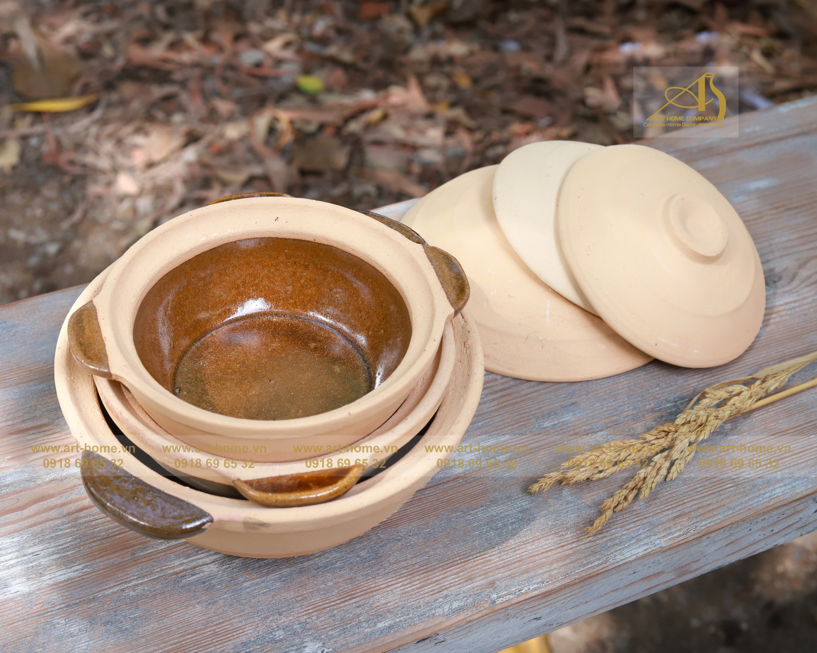Nồi đất nung, tráng men lòng, có quai, có nắp đậy, kho thịt, cá, nấu canh, có 3 size