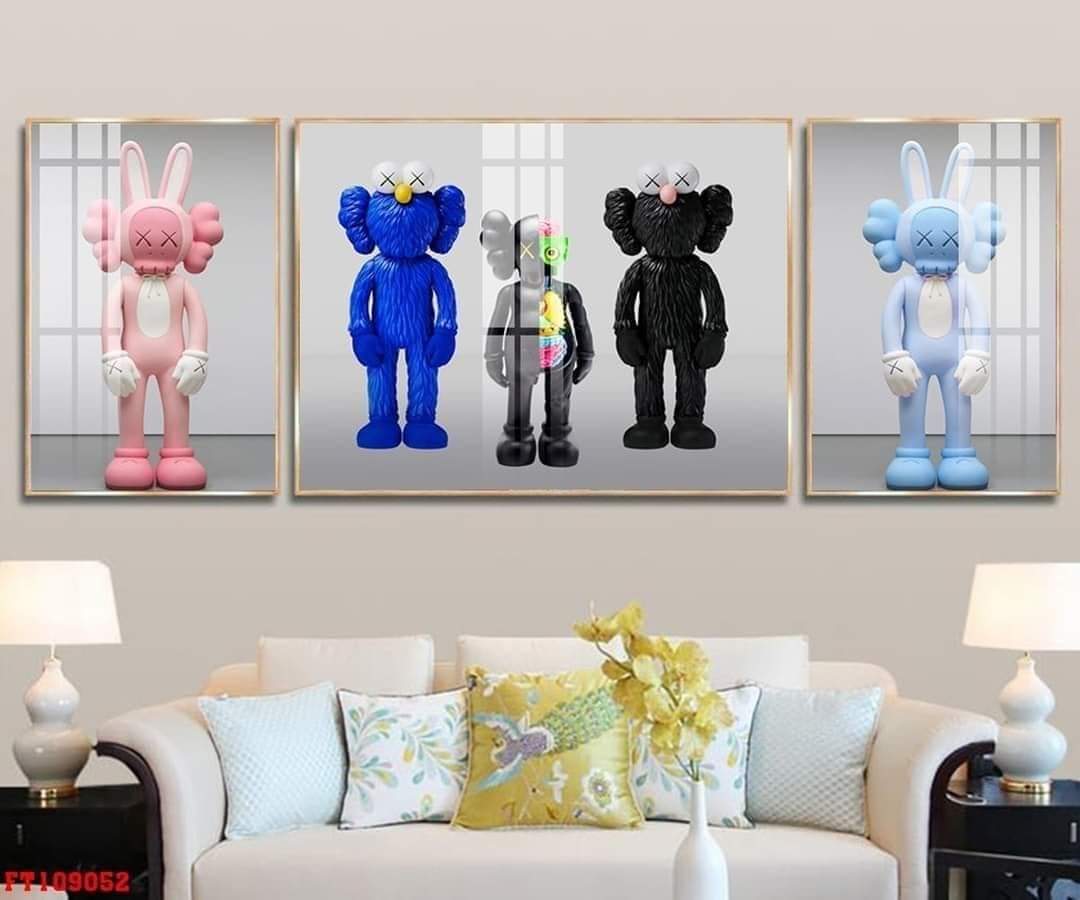 Tranh treo tường gấu Bear Brick trang trí phòng khách siêu đẹp, tranh decor phòng xinh