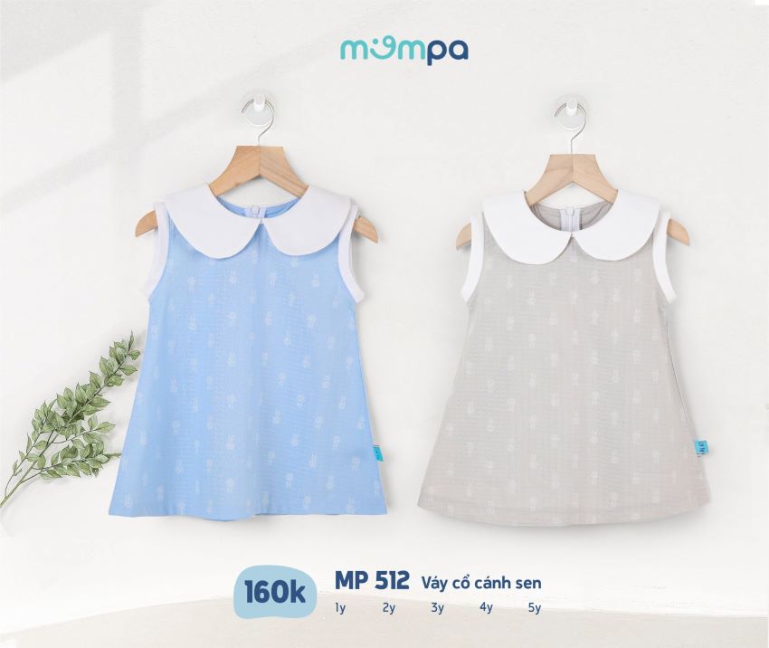 Váy cổ cánh sen Mompa - chất liệu cotton mát - đầm đi chơi cho bé gái