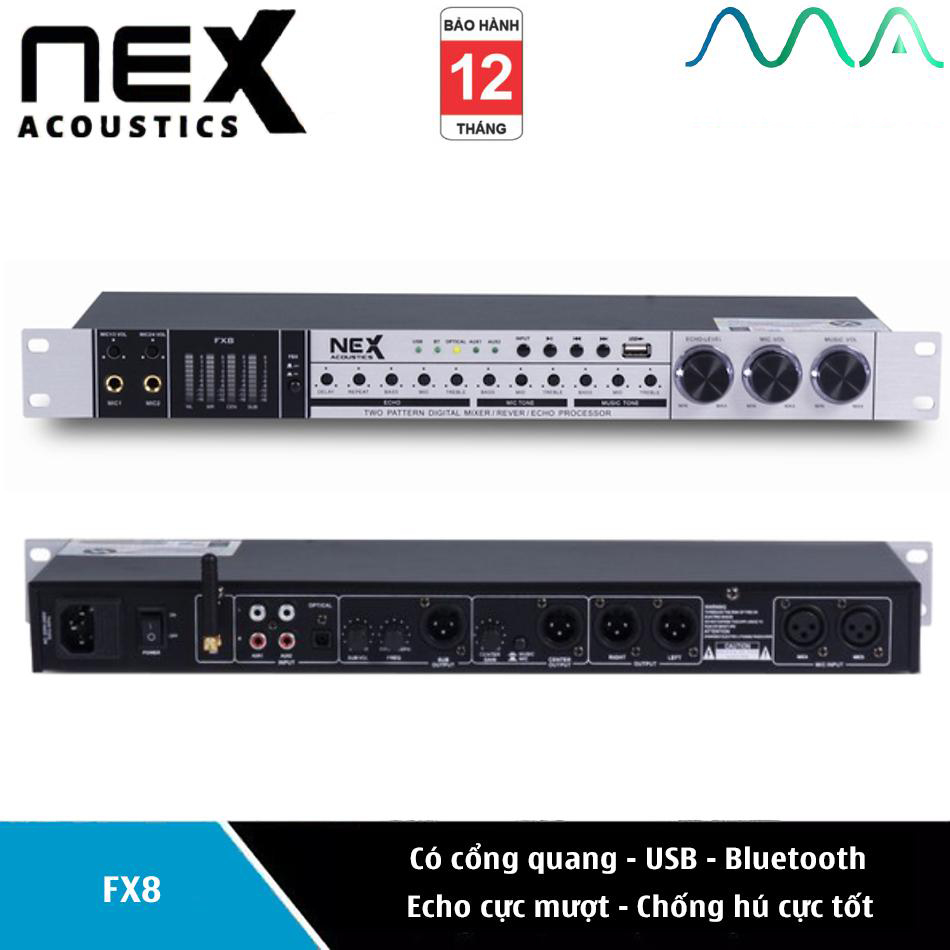 Thiết bị nâng tiếng xử lý âm thanh karaoke vang cơ nex fx8 plus-chống hú âm thanh cực đỉnh có bluetooth cổng quang usb vang cơ hay nhất 2020 cho âm thanh sống động karaoke tại nhà chuyên nghiệp. vang nhại hay