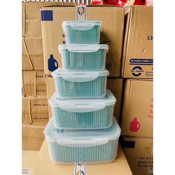 Hộp đựng đồ bảo quản tủ lạnh - bộ set 5 rổ hộp đựng đồ tủ lạnh đa năng thông minh cao cấp