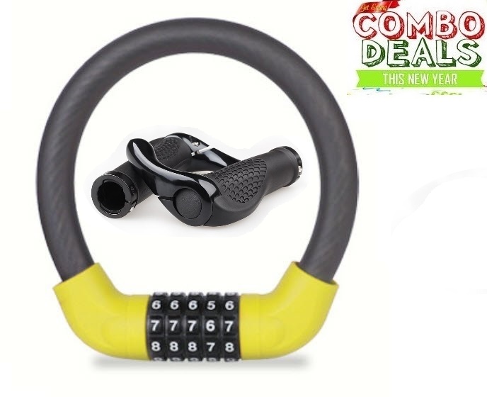 Combo: Khóa dây xe đạp 5 số đổi được mã + tay nắm sừng xe đạp