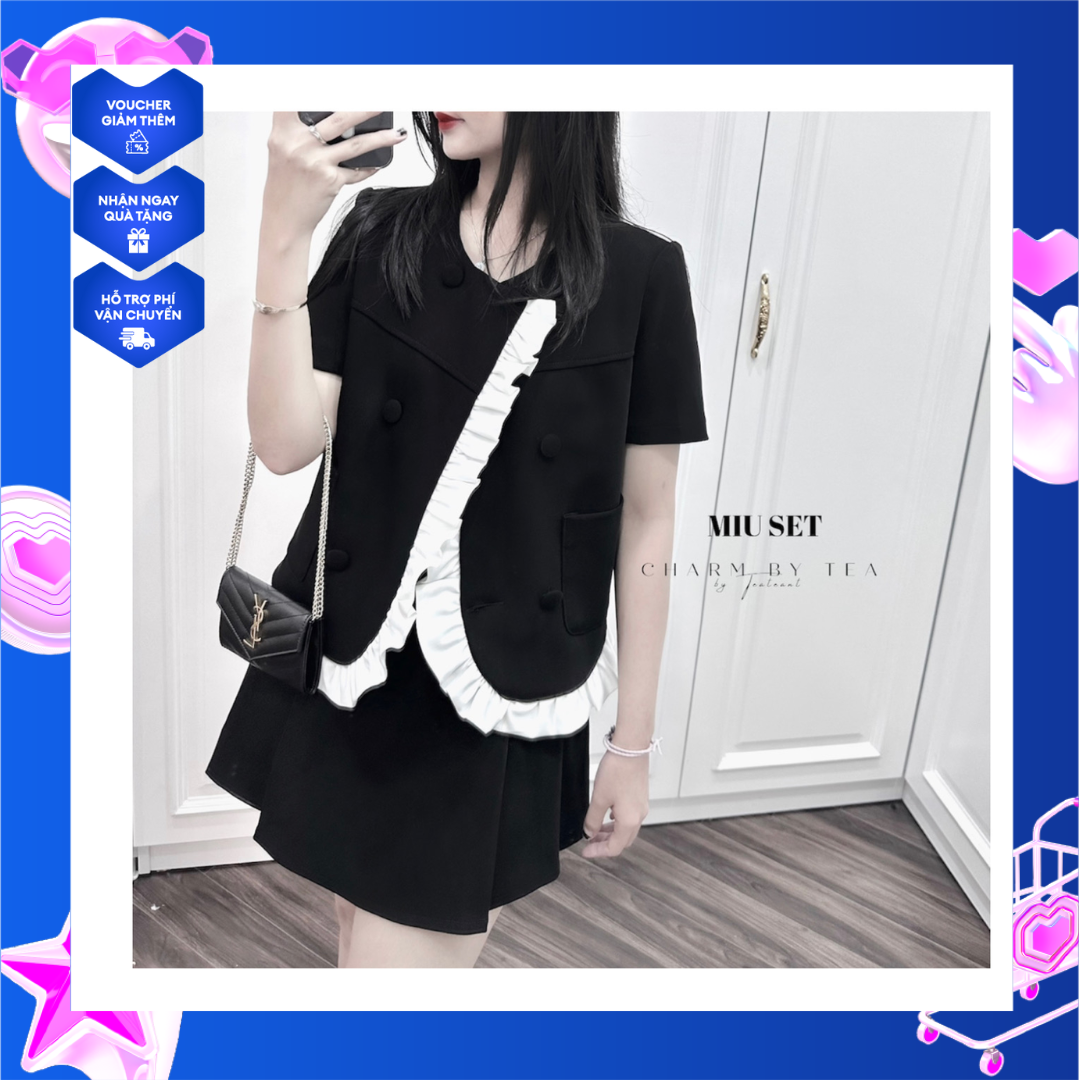 Miu set : áo blazer + chân váy , thiết kế. charm by tea