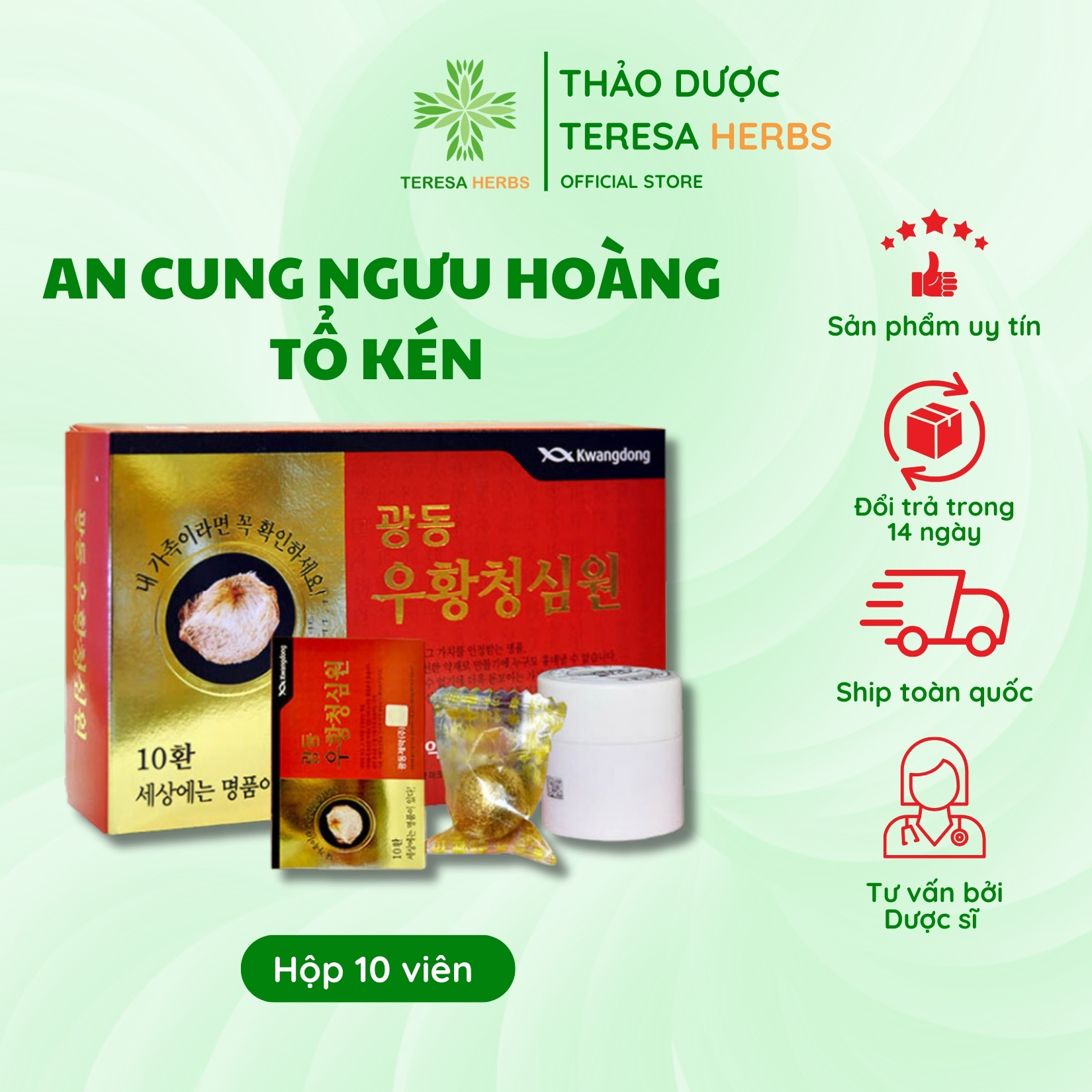An Cung Ngưu Hoàng Hoàn Kwangdong – Hộp 10 viên Hỗ trợ phòng ngừa tai biến, đột quỵ