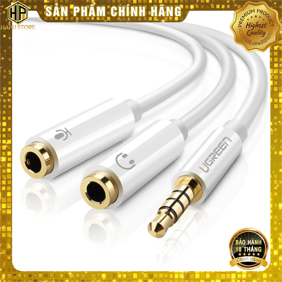 Cáp chia audio 35mm ugreen 10789 ra 1 đầu loa 1 đầu microphone cao cấp - hapustore