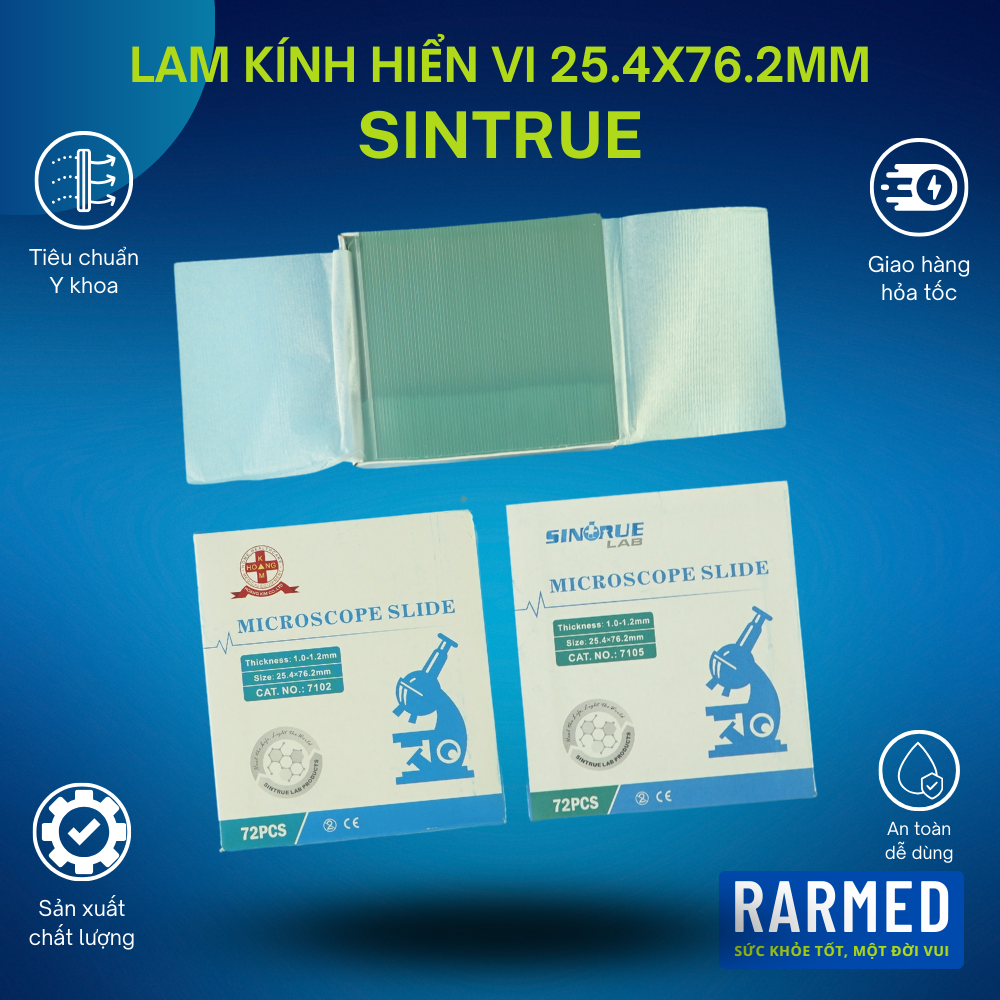 Lam kính hiển vi SINTRUE lam kính hiển vi trơn 7105 và nhám 7102 - 25.4x76.2mm, 72 miếng