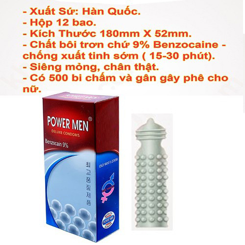 Bao cao su Powermen Longer Plus New chống xuất sớm - Hộp 12 Cái