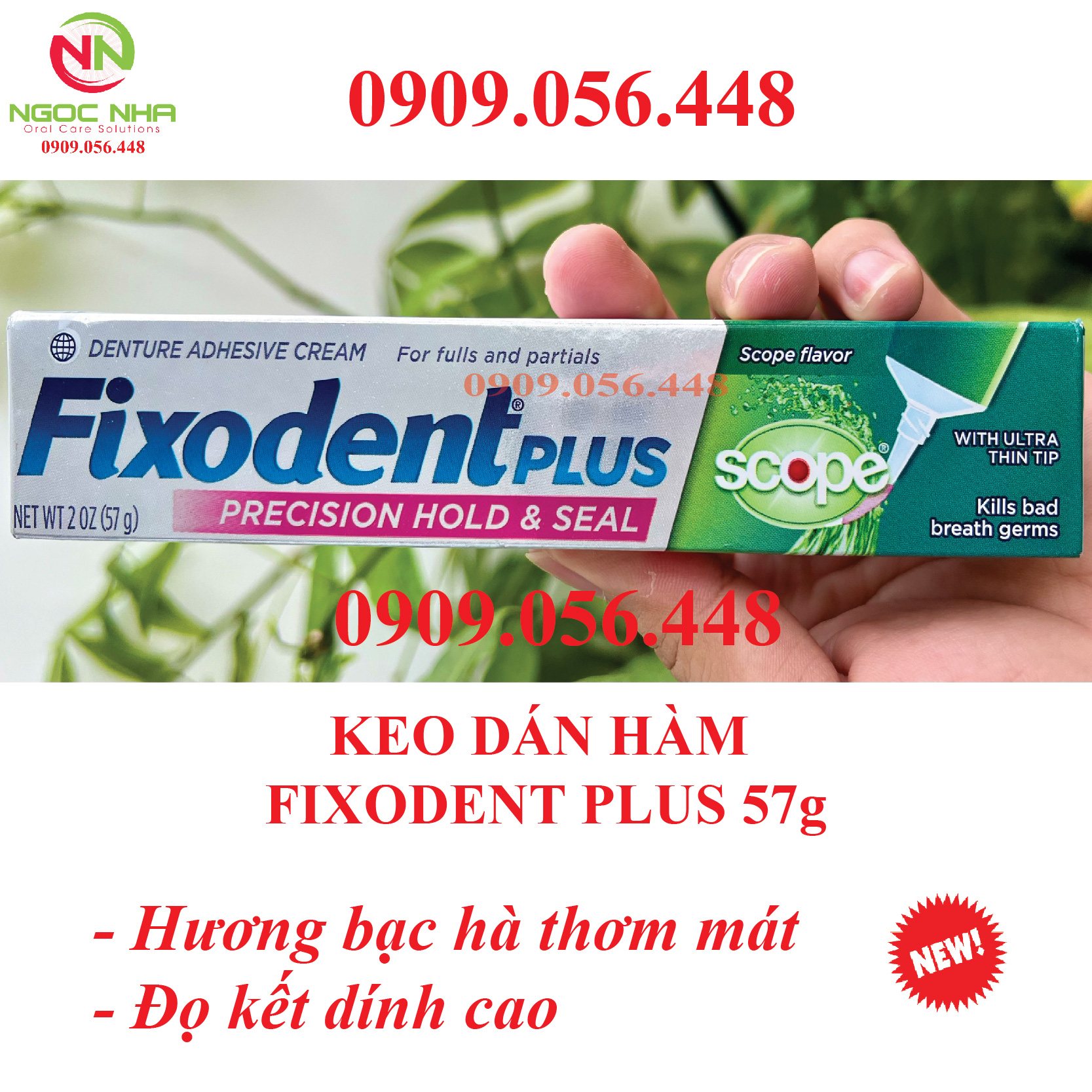 Keo dán hàm răng giả Fixodent Plus Scope 57g/ Mỹ