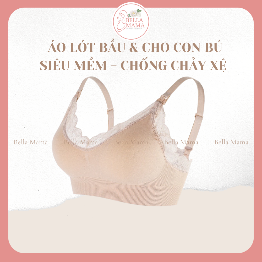 Áo Lót Bầu/Sau Sinh Không Gọng Chống Chảy Xệ Chất Liệu 100% Cotton Pha Ren  Siêu Mềm, Mở Nắp Cho Con Bú Bella Mama A03
