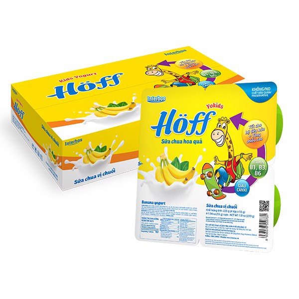 Sữa chua trẻ em vị Chuối Hoff (1 thùng - 48 hộp)