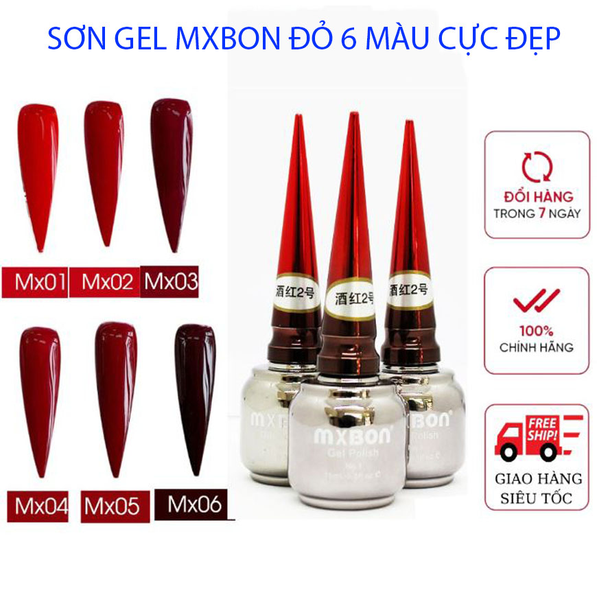Sơn đỏ mxbon set 6 chai - sơn gel mxbon 6 màu đỏ đẹp cực hot hàng chính hãng loại 1 không ánh tím
