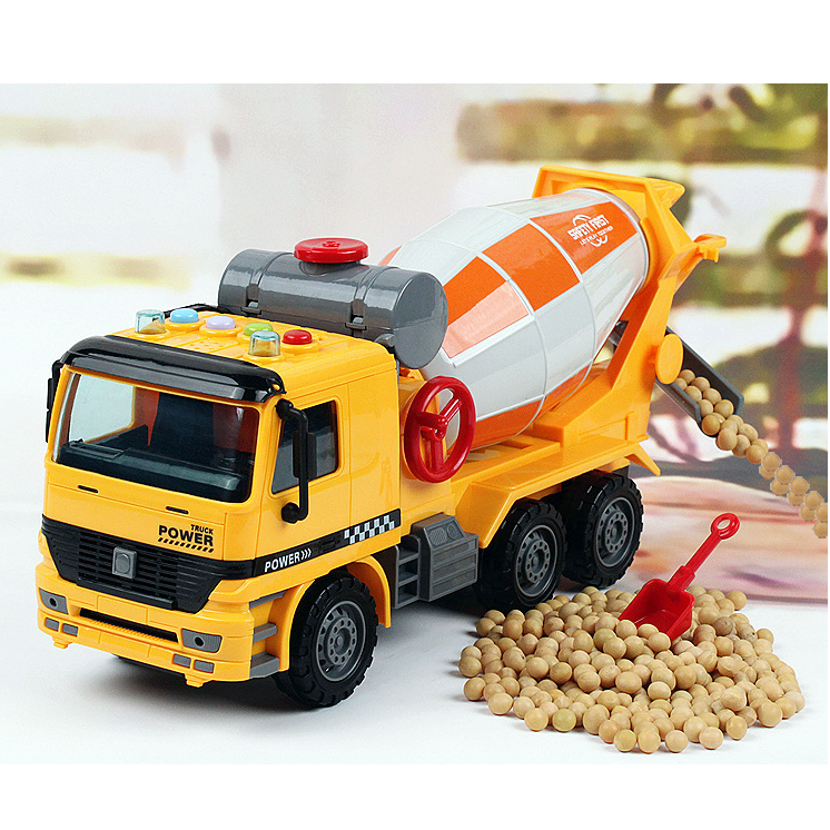 Xe trộn bê tông đồ chơi trẻ em mô hình xe bằng nhựa có âm thanh và đèn có tay quay mô hình tỉ lệ 1:16