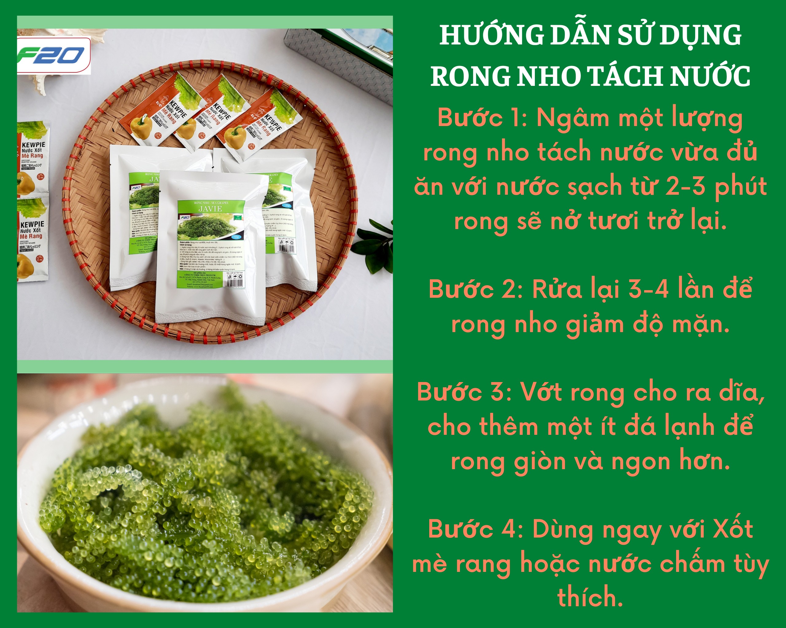 Rong Nho - 200gr Rong Biển Nha Trang + 2 gói Sốt Mè Rang