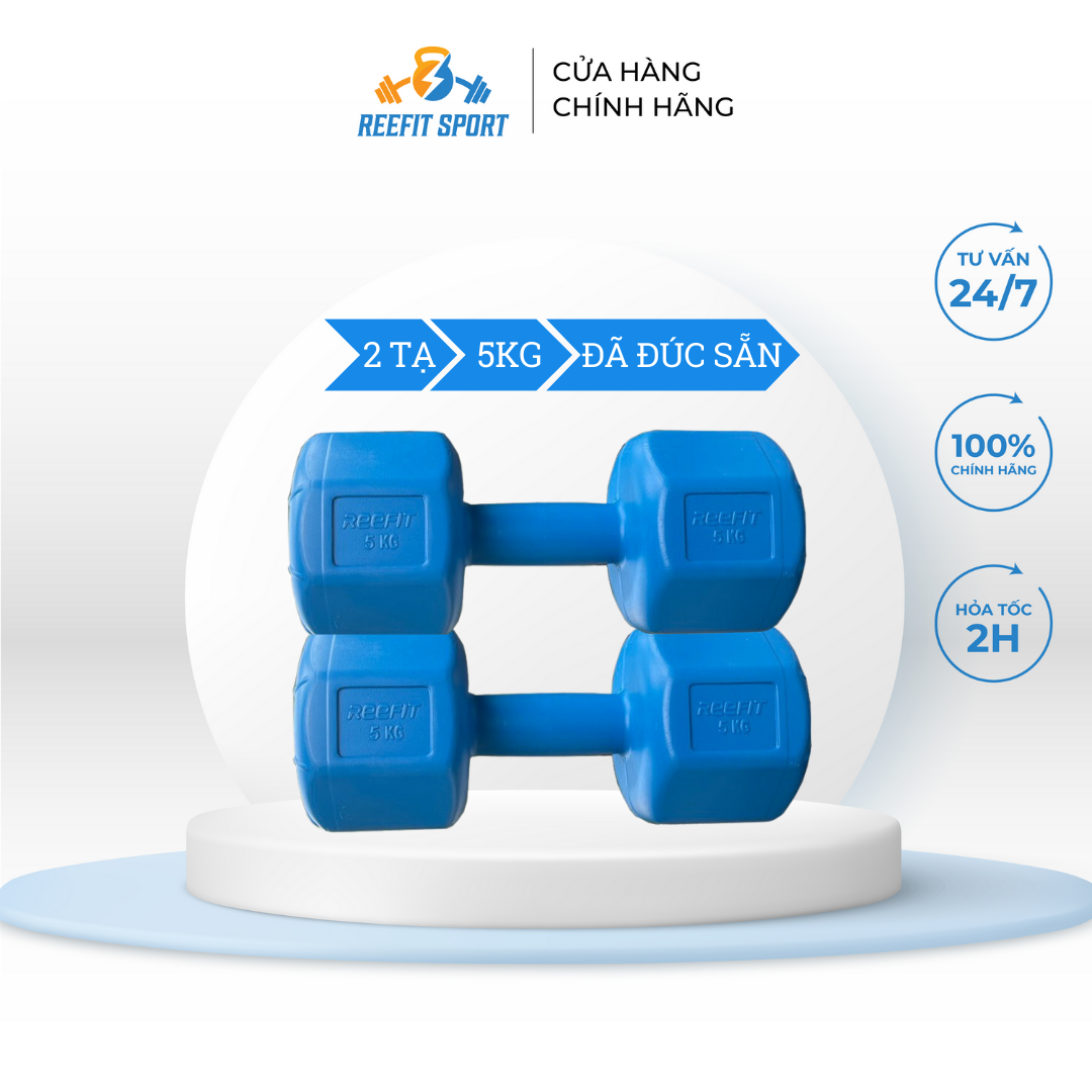 Bộ 2 tạ tay nhựa bát giác Reefit 5kg có ruột (gồm 2 cục 5kg)