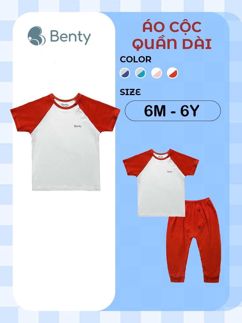 Áo cộc chéo quần dài BENTY trơn basic chất vải mềm mịn thoáng khí quần áo trẻ em chính hãng