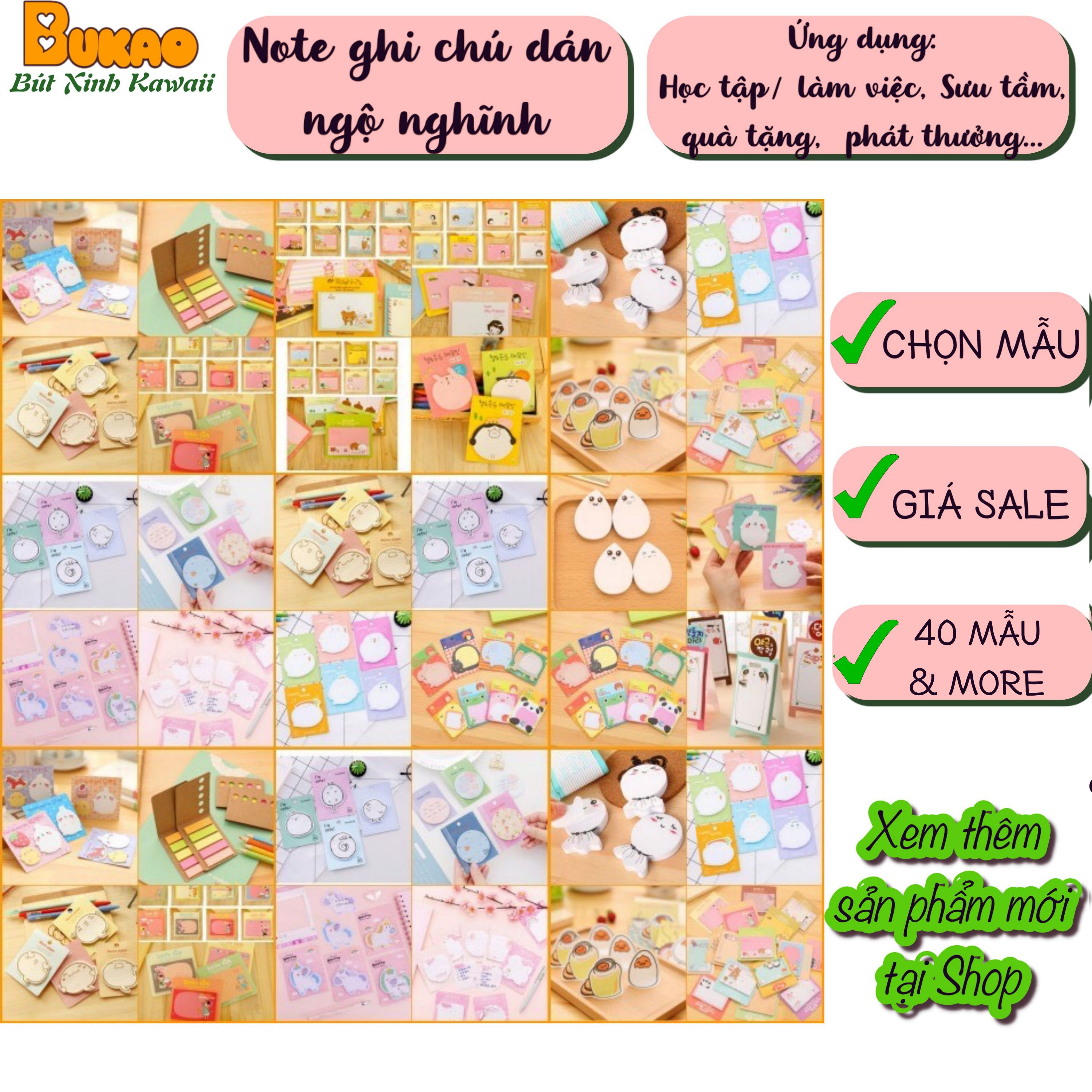 Combo 5 note ghi chú giấy nhớ tiện dụng đáng yêu bukao