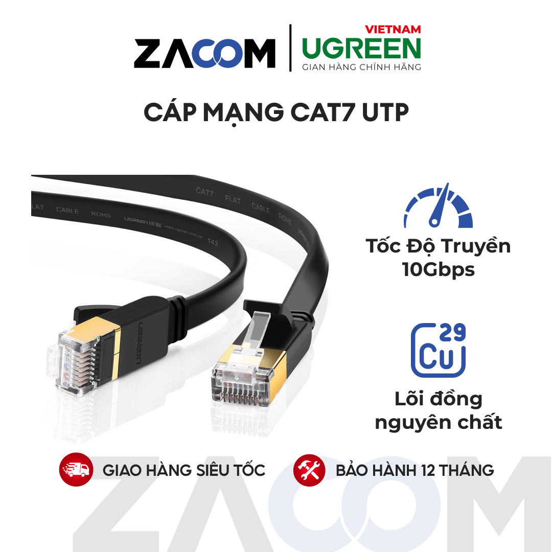 [HCM]Cáp mạng 2 đầu đúc Cat7 UTP Patch Cords dạng dẹt - dài 2M - UGREEN NW106 - 11261