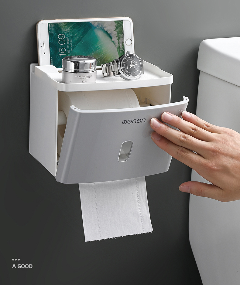 Hộp đựng giấy vệ sinh OENON dán tường không cần khoan đục, chống nước tuyệt đối, kiêm giá để đồ tiện dụng.... sang trọng và hiện đại