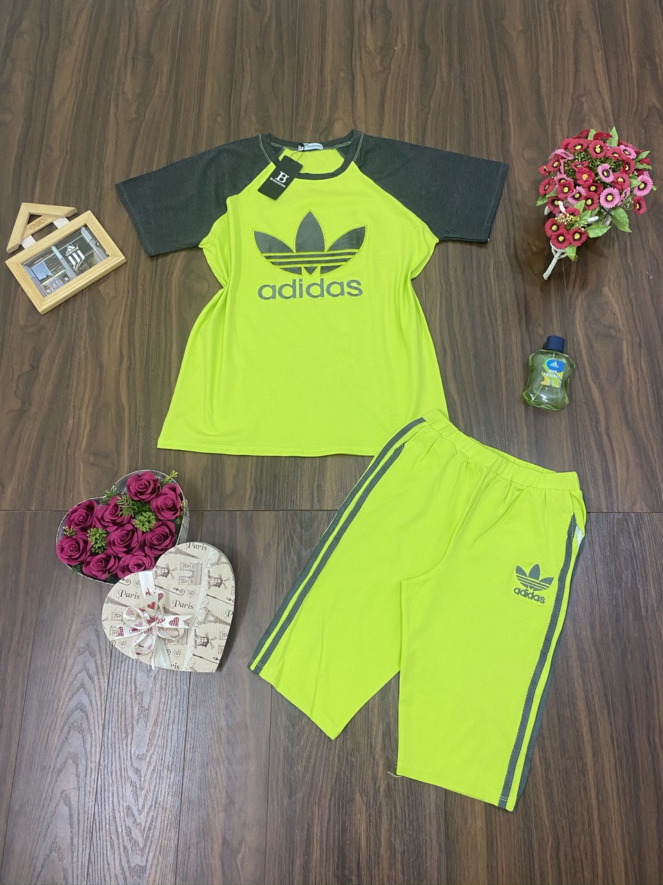 💞 bộ adidas thêu quần lửng cao cấp, túi zip 💞