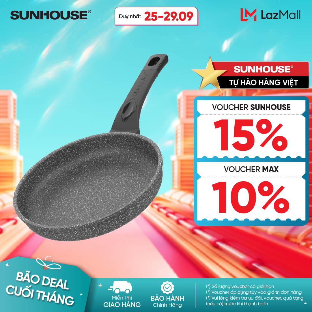 Chảo Đá Siêu Bền Chống Dính SUNHOUSE SBD24-30 - Không dùng bếp từ - Chống dính tiêu chuẩn Mỹ bền bỉ - An toàn - Hàng chính hãng