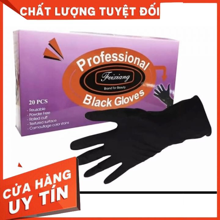 Găng tay đen cao su đa năng dùng trong phun xăm, SALON, hóa chất, cơ khí 1 hộp 20 cái loại dầy chống chơn sài nhiều lần