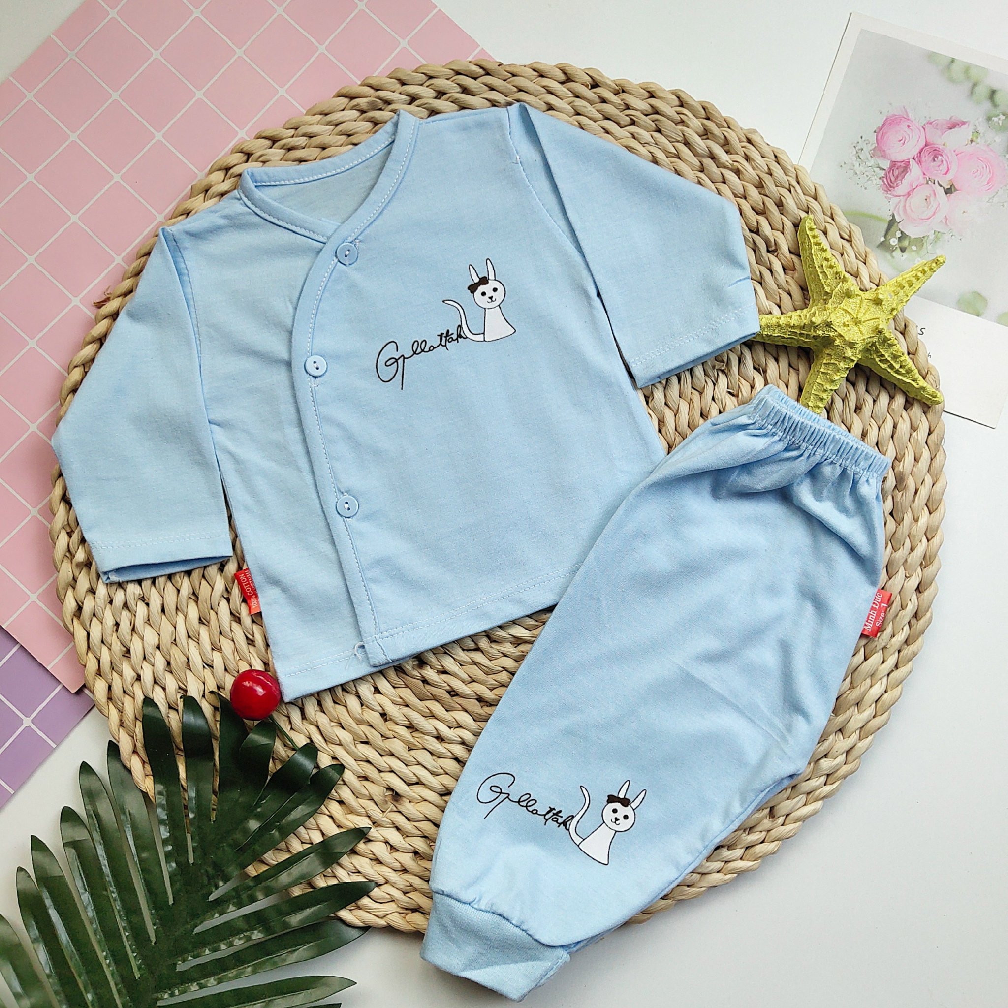 bộ đồ sơ sinh cài cúc chéo (minh đức) chất liệu cotton cài cúc mềm mại hè thu (0-9 tháng) bộ quần áo dài tay cho bé sơ sinh 7