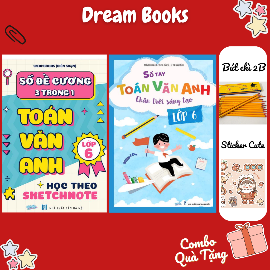 Combo sổ tay đề cương toán văn anh lớp 6 học theo sketchnote & sổ toán văn anh chương trình chân trời