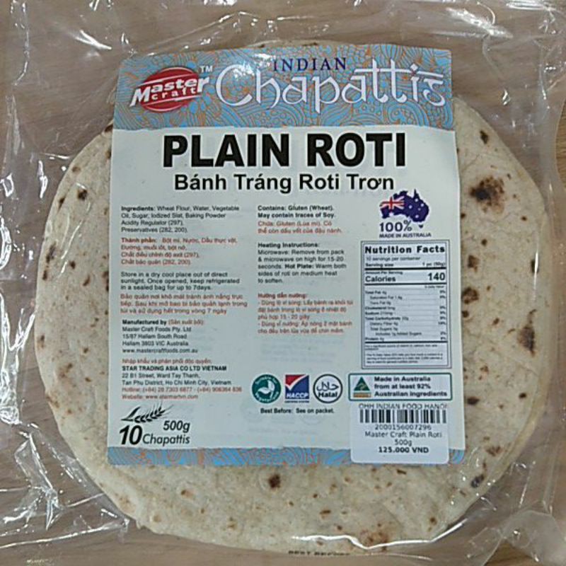 Ohh- Master craft Indian Chapattis Plain Roti 500g Bánh tráng roti trơn