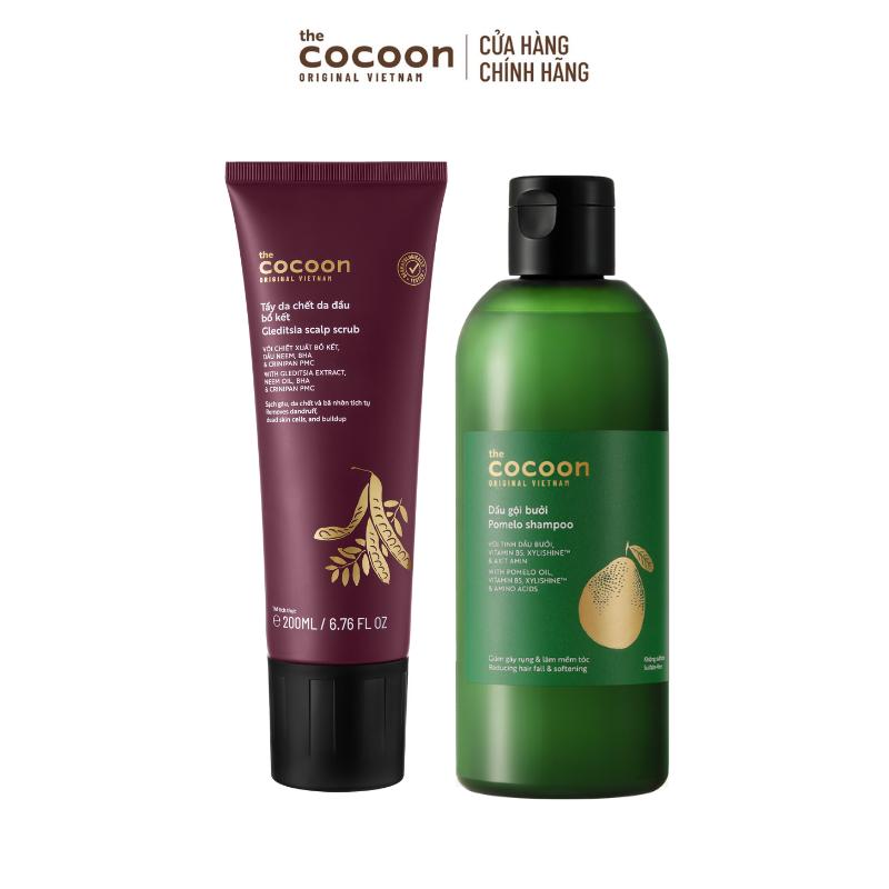 COMBO 1 Tẩy da chết da đầu bồ kết Cocoon 200ml + 1 Dầu gội bưởi giảm gãy rụng 310ml