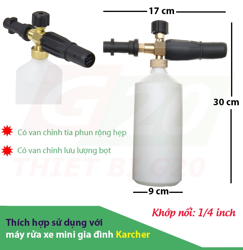 Bình phun bọt tuyết 1 lít cho máy rửa xe gia đình Karcher BPBT1L