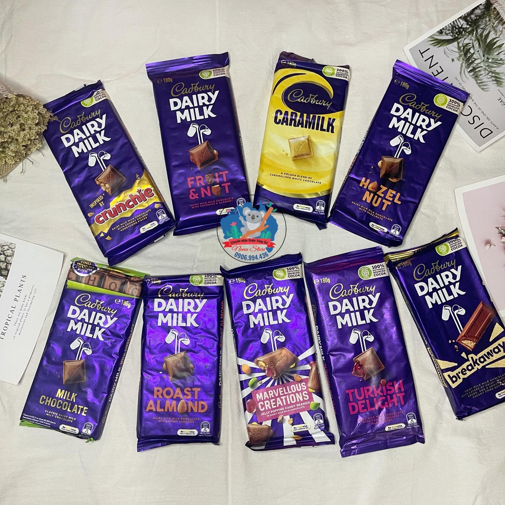 Socola Cadbury DAIRY MILK dạng thanh 180gram nhập Úc