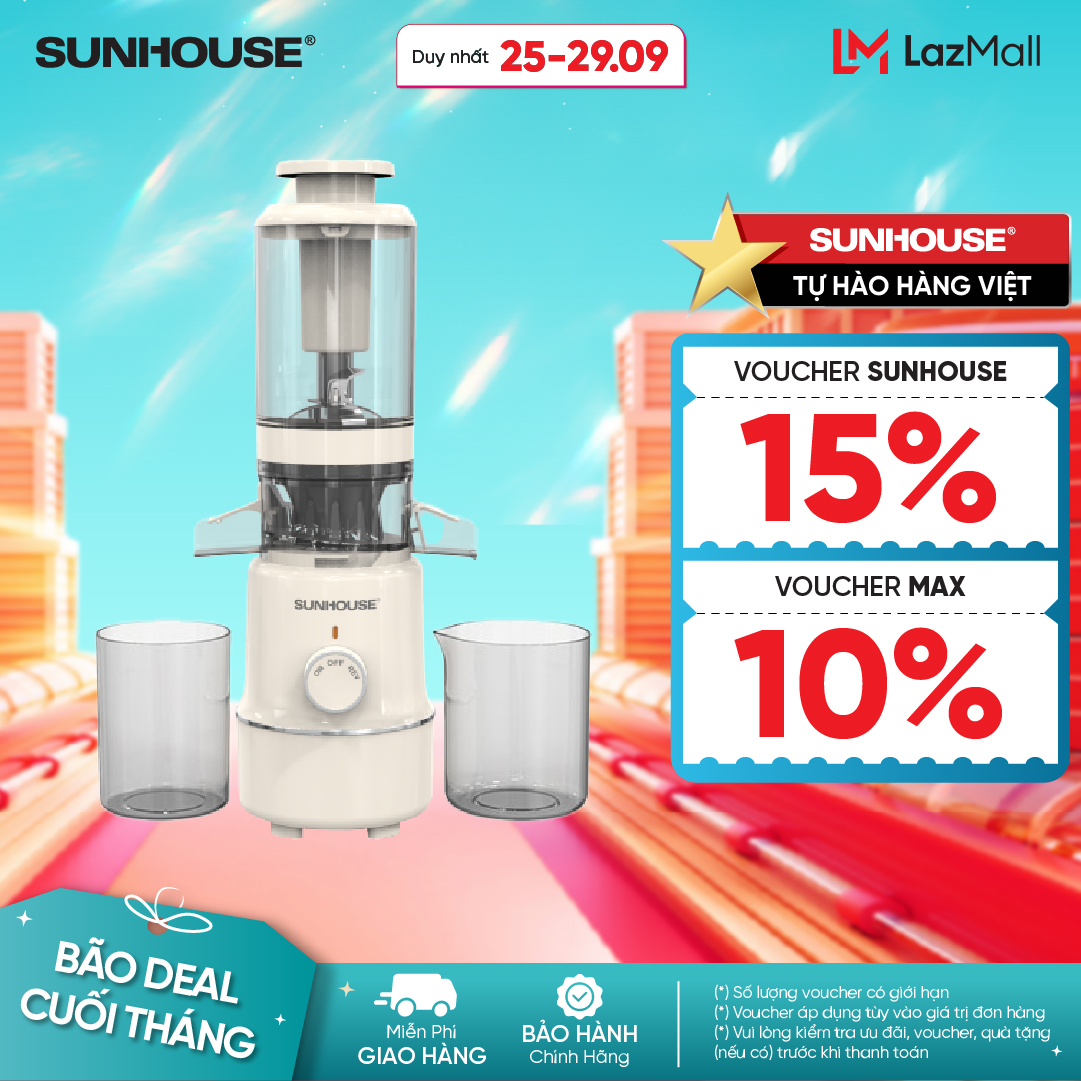 [ƯU ĐÃI 2 TẦNG VOUCHER] Máy ép chậm SUNHOUSE SHD5515 - Làm kem mịn Công suất mạnh Ép kiệt bã - Bảo hành 12 tháng