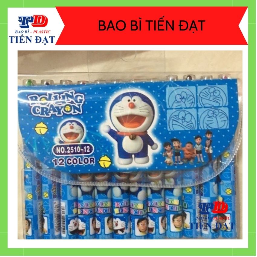 Vỉ sáp vặn 12 màu tô màu cho bé kèm túi đựng siêu xinh