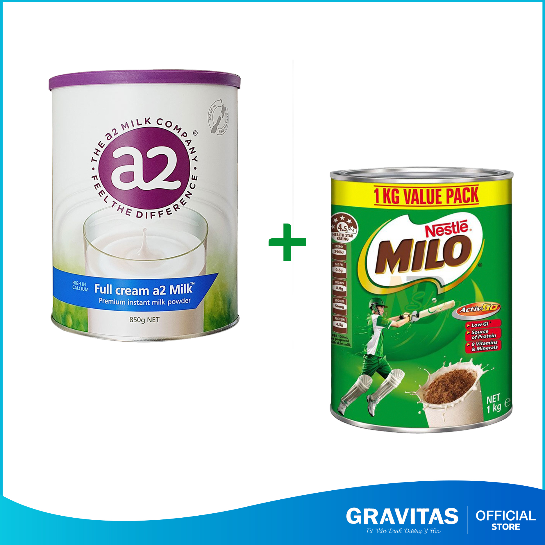 Combo a2 úc hộp thiếc 750gm và milo úc 1kg dinh dưỡng cao cấp cho trẻ