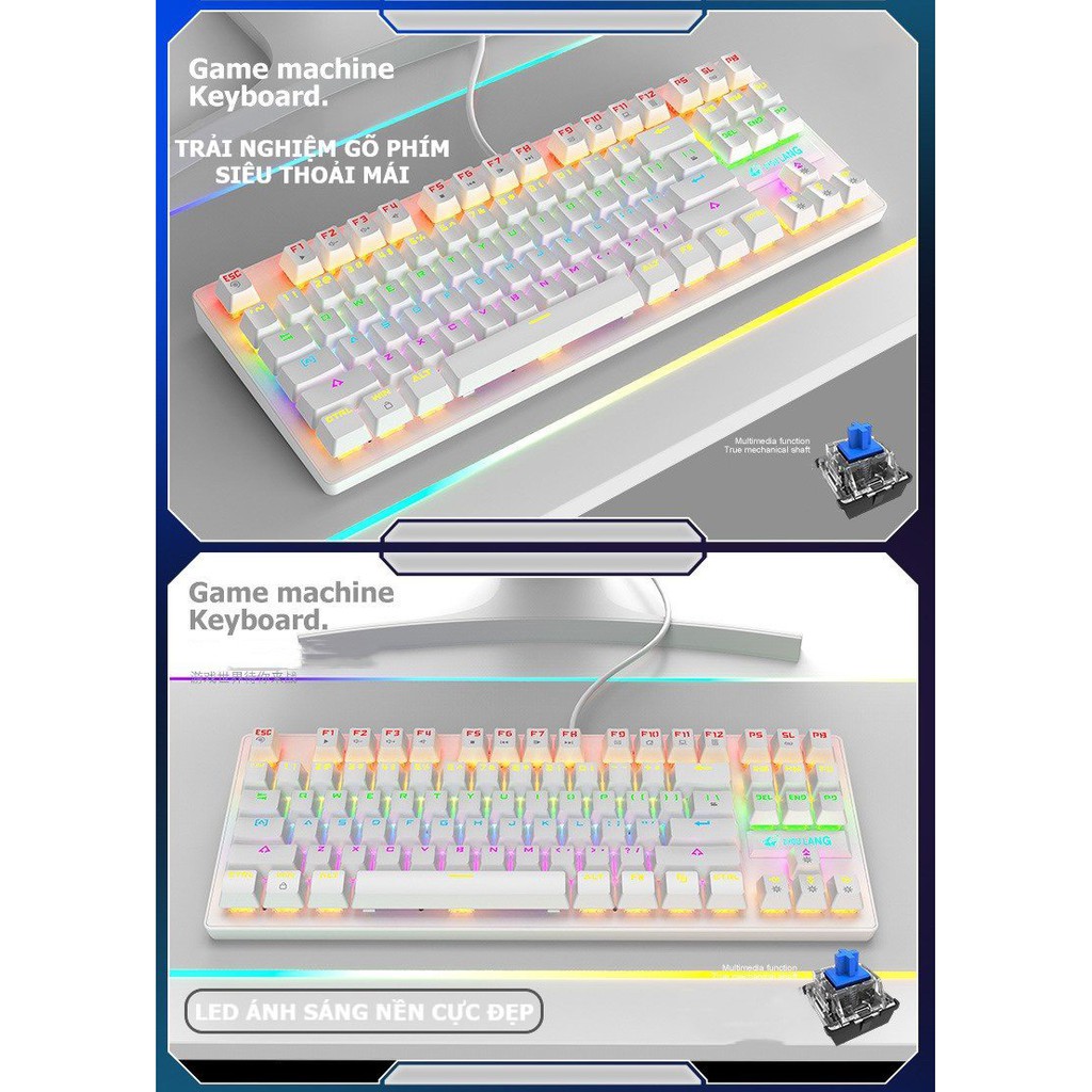 ZIYOU LANG K2 - Bàn phím cơ K2 PRO 87 phím, bàn phím máy tính chơi game có dây Led RGB 10 Chế Độ Khác Nhau