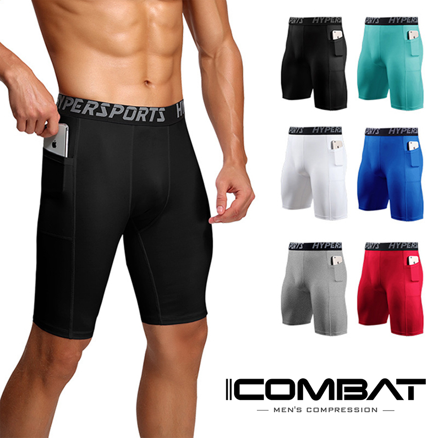 iiCOMBAT Quần legging thể thao nam ngắn có túi Coolmax™ chuyên GYM - quần bó nam giữ nhiệt fitness yoga running