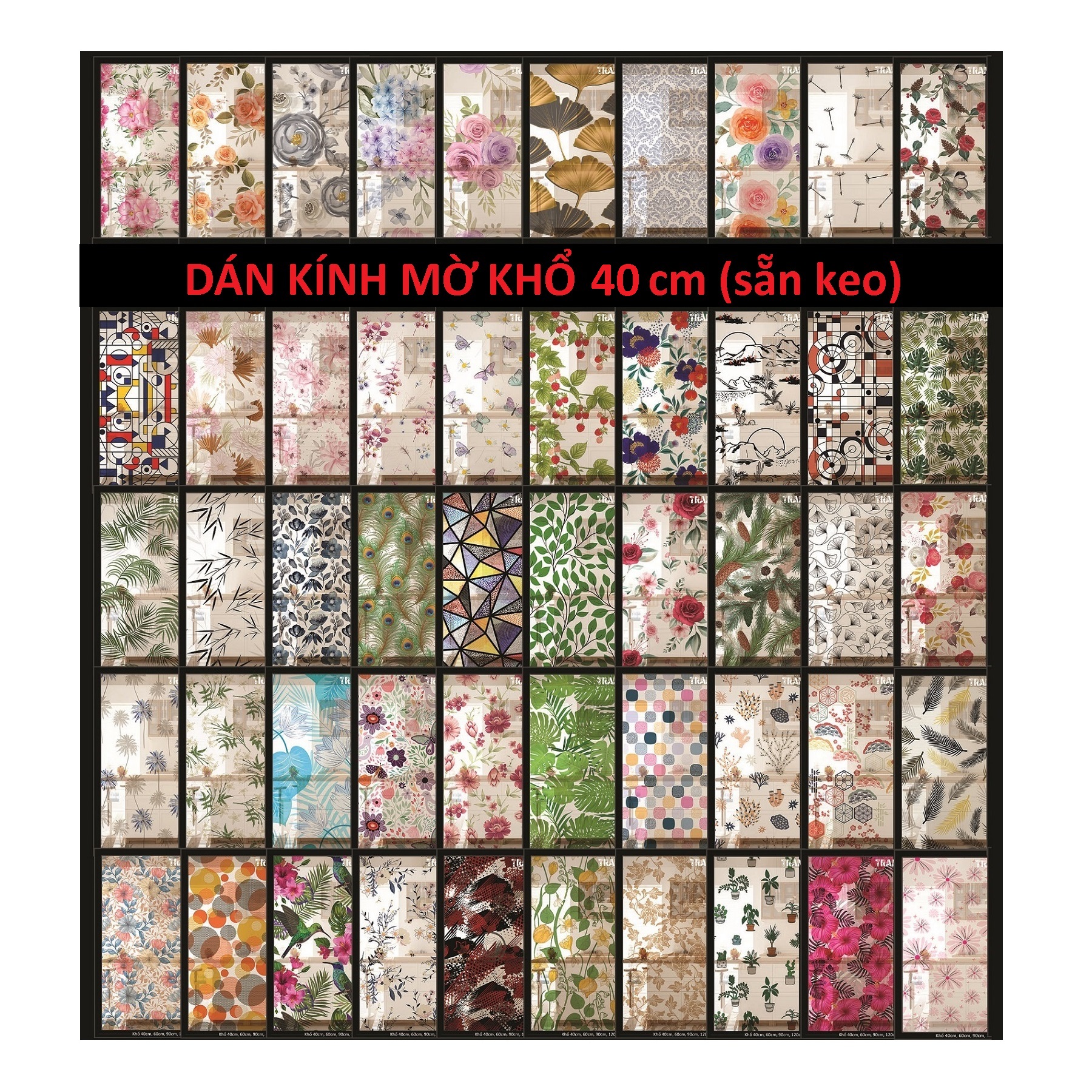 Decal dán kính mờ khổ 40 cm dài 1 mét - thuthaodecor