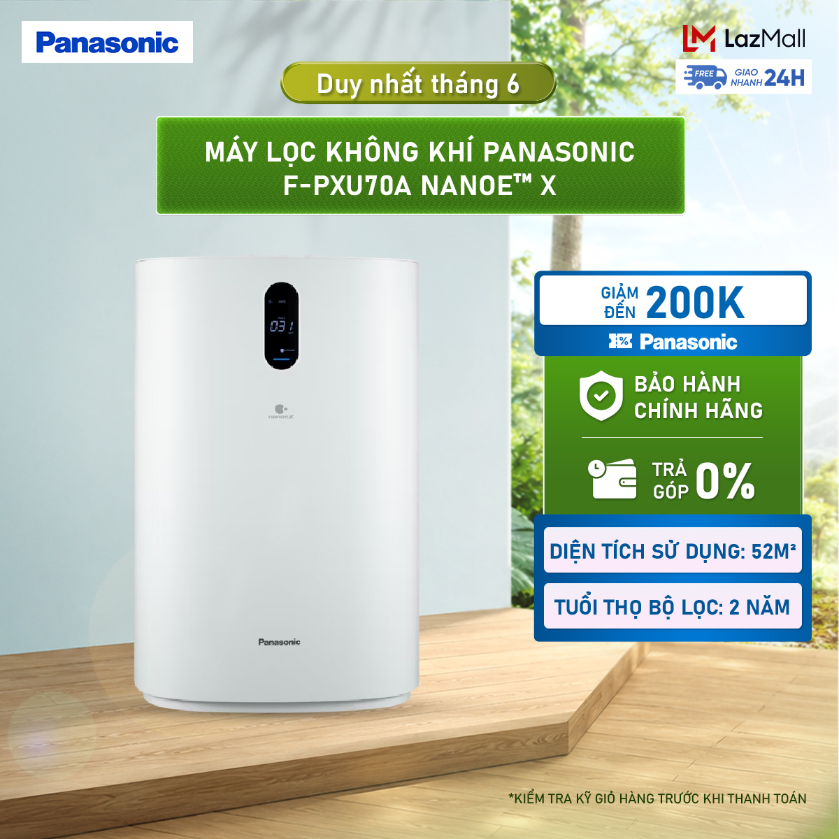 Máy lọc không khí Panasonic F-PXU70A nanoe™ X - Bộ lọc HEPA và Chức năng khử Formaldehyde - Hàng chính hãng
