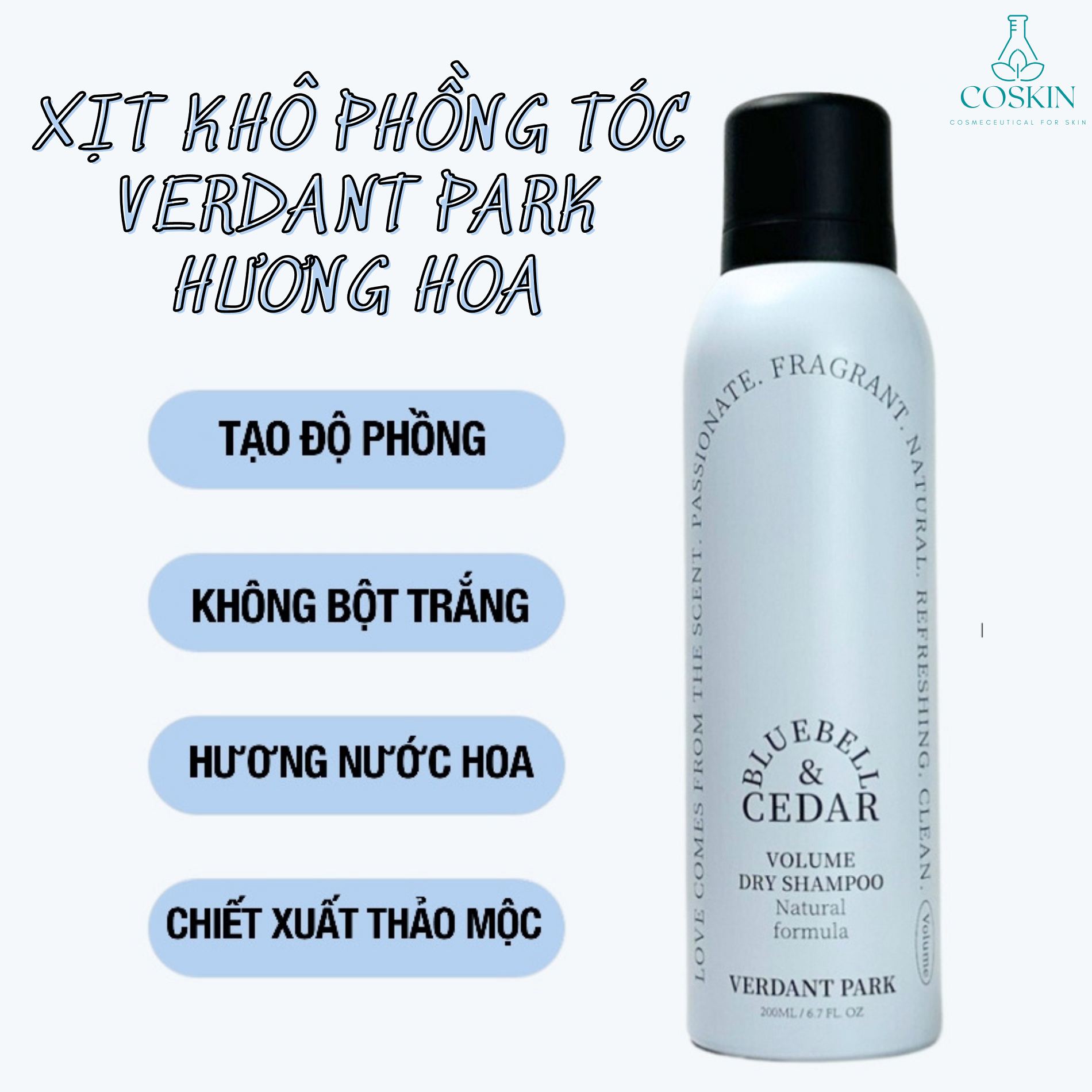 Xịt khô phồng tóc VERDANT PARK dầu gội khô kiềm dầu lâu bết mùi hoa chuông xanh Bluebell & Cedar | COSKIN