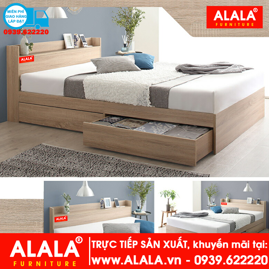 Giường ngủ ALALA37 1m6x2m gỗ HMR chống nước - www.ALALA.vn - Za.lo