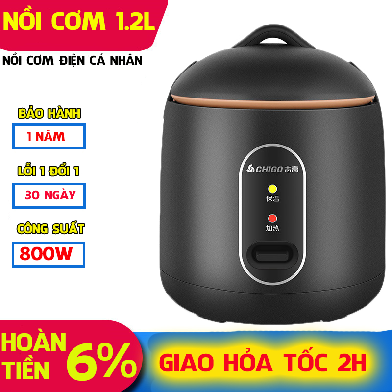 Nồi cơm điện mini chống dính chigo, nồi cơm điện 1 lít 2 nấu đa năng chống dính hiệu quả, dung tích 1,2l nhỏ gọn tiện lợi, bảo hành 12 tháng