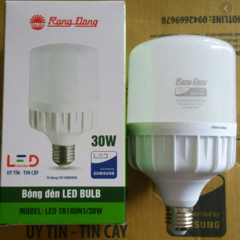 Bóng đèn led trụ 30w rạng đông siêu sáng tr100n1/30w ánh sáng trắng