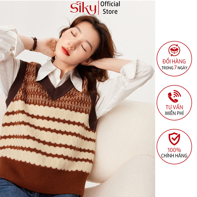 Áo gile len nữ siky cổ tròn họa tiết thổ cẩm 3 màu siêu xinh - gl14