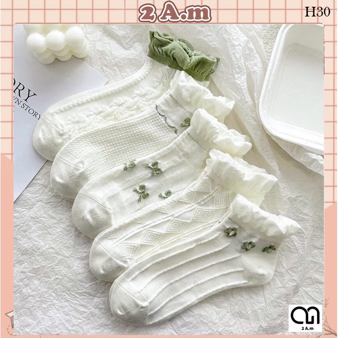 Tất vớ cổ ngắn nữ dễ thương - vớ nữ ngắn họa tiết thêu dễ thương